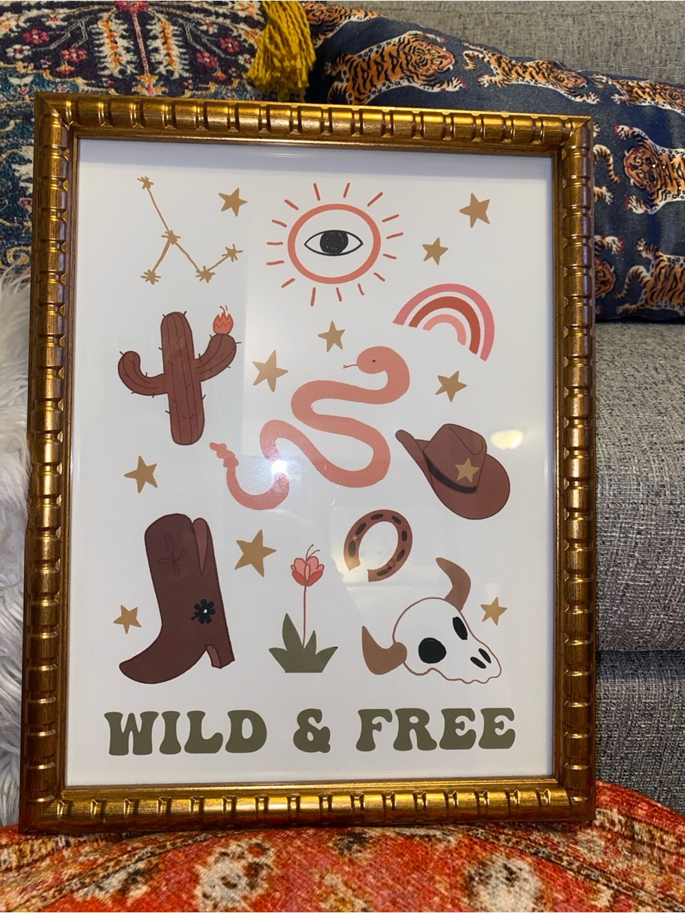 Wild & Free Pink and Gold Western Wall Art Framed Print